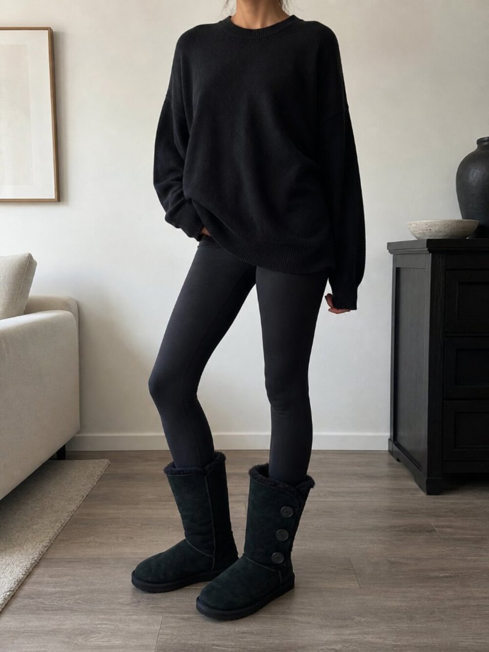 UGG Australia Bailey Button Triplet Black Sheepskin Boots Women US 9 EU 40